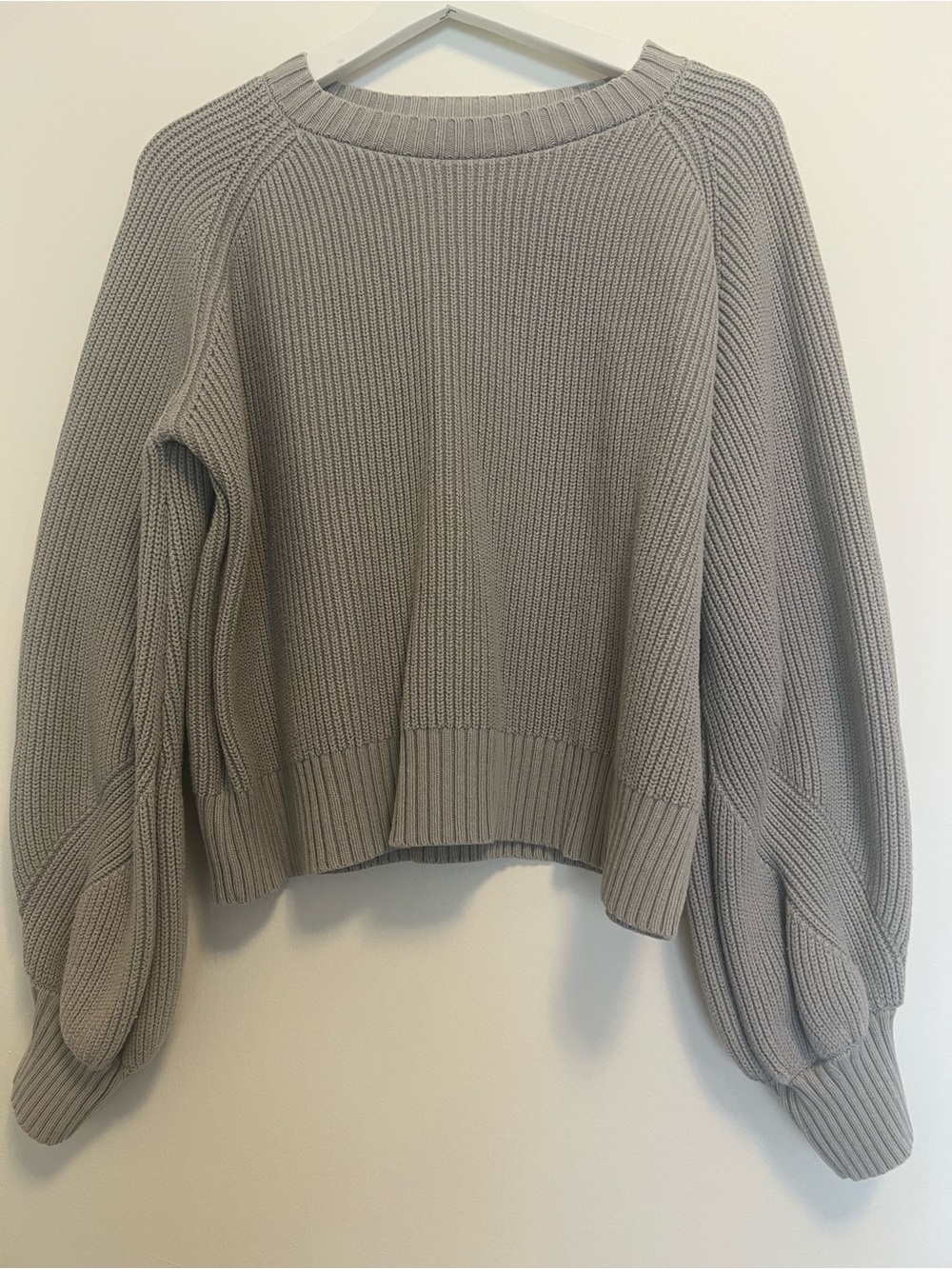 Tussah Sage Green Ribbed Knit Balloon Sleeve Sweater Raglan Crew Neck